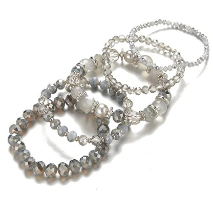 Noessla Beaded Boho Stretch Bracelet Colorful Stackable Crystal Beads Bracelets Trendy Costume Jewelry Mothers Day Gifts for Women - color: 21-Grey