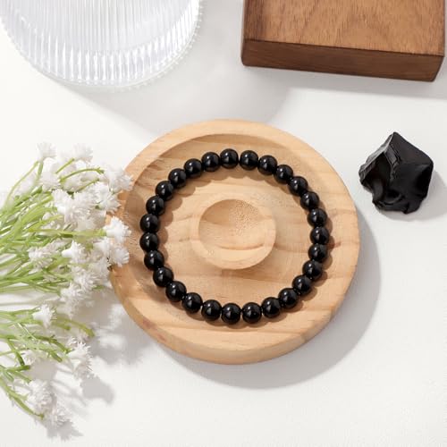 Raicegs 4 6 8MM Beaded Bracelets Healing Crystal Bracelet for Women Men Natural Stone Handmade Stretch Bracelet Reiki Spiritual Jewelry - color: Black Tourmaline, size: 8mm