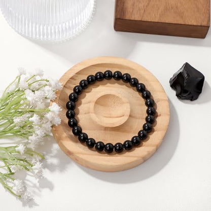 Raicegs 4 6 8MM Beaded Bracelets Healing Crystal Bracelet for Women Men Natural Stone Handmade Stretch Bracelet Reiki Spiritual Jewelry - color: Black Tourmaline, size: 8mm