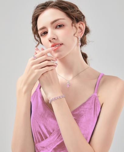 LMXXVJ Jewelry Set for Women,Teardrop Cubic Zirconia Necklace Earrings Adjustable Ring Bracelet Jewelry Set Formal Jewelry Gift - color: MHSD-White Gold-Pink