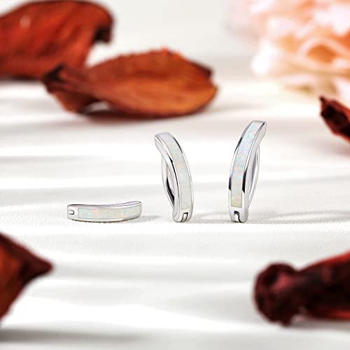 ZS 14G Clicker Belly Button Rings for Women, 925 Sterling Silver Opal Belly Barbell Piercing Reverse Curved Navel Barbell Body Jewelry - color: White Opal:16G,8mm
