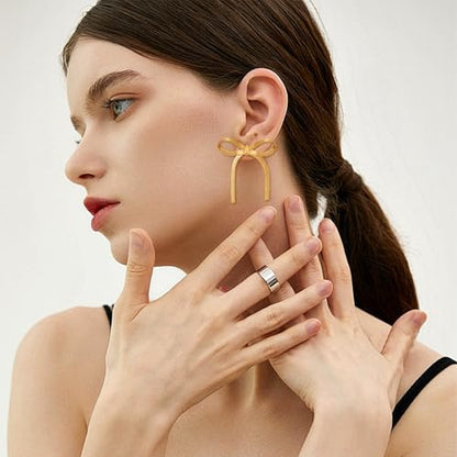 Gold Silver Bow Drop Earrings for Women Long Tassel Chain Bow Earrings Ribbon Bowknot Dangle Earrings Jewelry Gifts - color: Gold Bow H