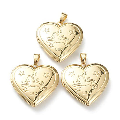 Craftdady 18K Gold Plated Brass Photo Locket Frame Pendants Charms for Necklaces Personalized Jewelry Crafts Making - size: 29x28.5mm Heart with Lion