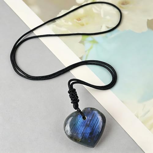 Anjiucc Natural Gemstone Tree of Life Black Obsidian/Golden Obsidian Pendant Necklace for Male and Female Necklace - color: Heart-Shaped