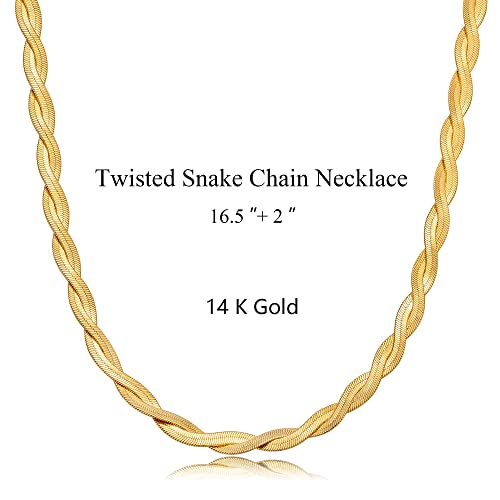 CHESKY 14K Gold/Silver Plated Snake Chain Necklace Herringbone Necklace | Gold Necklace for Women,layered Herringbone Necklace,1.5/3/5MM(W) 14"/16"(L) ,Mothers Day Gifts for Mom,Jewelry - color: gold, style: twisted