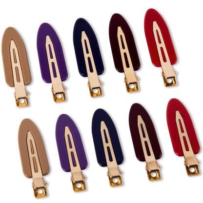 10 Pcs Creaseless No Crease No Bend Flat Hair Clips For Styling Non Slip Makeup Clips For Women Salon Hairstyle,Brown Purple Red - color: Brown Purple Red