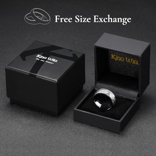 King Will Men's Tungsten Carbide Wedding Ring Hammered Groove Wedding Band Mens Two Tone Engagement Ring for Men and Women Matte Brushed Finish Comfort Fit - color: Silver 8mm