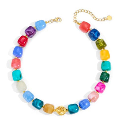 Beaded Necklaces for Women Boho Chunky Necklace Statement Big Resin Bead Choker Fashion Summer Beach Jewelry - color: Colorful