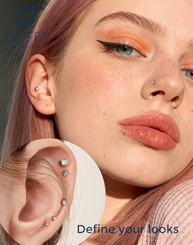 OUFER 2Pcs 20G/18G/16G G23 Titanium Threadless Nose Stud Earrings Flat Back Tiny CZ Small Nose Helix Cartilage Tragus Conch Labret Medusa Monroe Piercing Jewelry for Women Men - color: Silver, size: 2pcs, 16g 6mm, 4mm cz