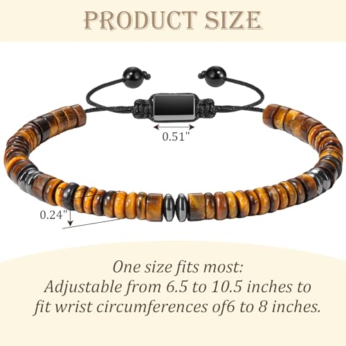 Natural Stone Beaded Bracelet for Men Women Boho Adjustable - color: Tiger Eye-always remember