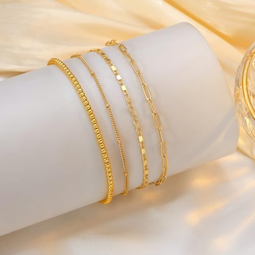 Tewiky Chunky Ankle Bracelets for Women,Dainty Layered Waterproof Anklet for Women Adjustable Cuban Set Stackable Cute Summer Beach Jewelry Gift - color: HB-15