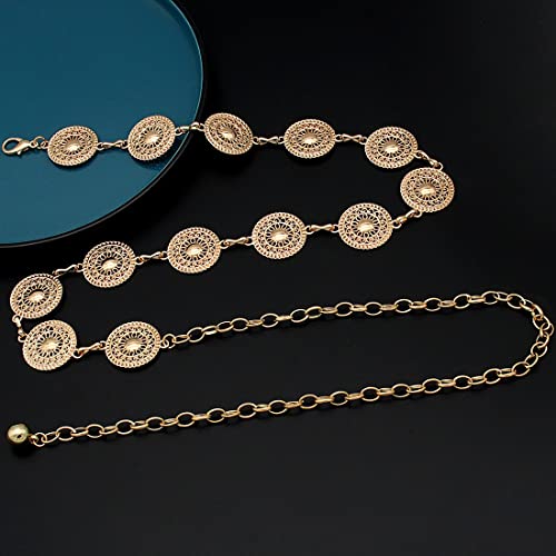 Women's Chain Belt Metal Waist Belt Chunky Belly Link Belt - color: Pattern Gold, size: S: 41.3 in