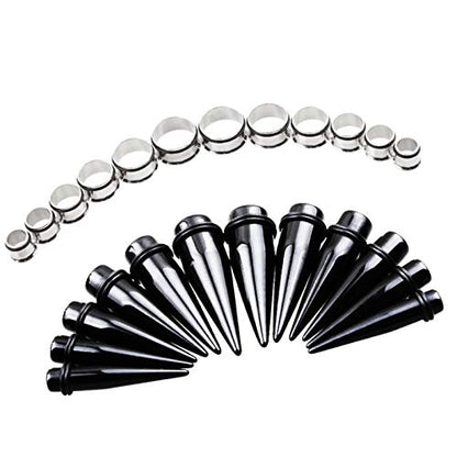 TOPBRIGHT 24PCS UV Acrylic Tapers and Surgical Steel Plugs Ear Gauges Kit Eyelets Stretching Set 00G-20mm - color: Steel