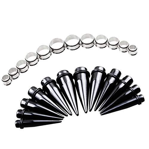 TOPBRIGHT 24PCS UV Acrylic Tapers and Surgical Steel Plugs Ear Gauges Kit Eyelets Stretching Set 00G-20mm - color: Steel