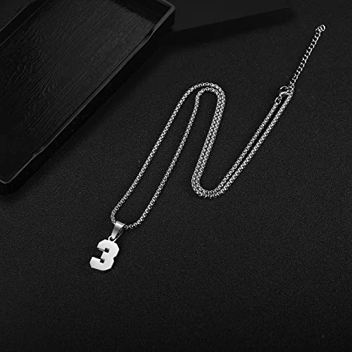 Susook Number Necklace for Boy Black Athletes Number Stainless Steel Chain 00-99 Number Charm Pendant Personalized Sports Jewelry for Men Basketball Baseball Football - color: Silver, style: 4