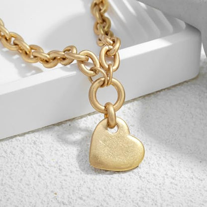 CLASSYZINT Gold Heart Pendant Necklace for Women Puffy Heart Necklace Beads Chain Necklace Statement Necklace Trendy Jewelry - style: XL22320A