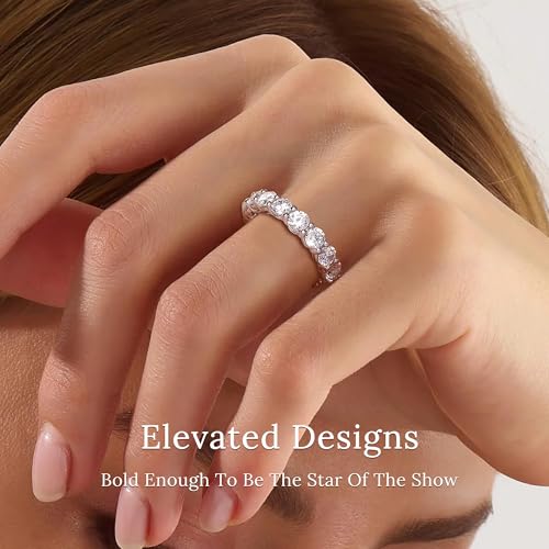 4mm 925 Sterling Silver Rings Gold Engagement Wedding Band Eternity Cubic Zirconia Round Simulated Diamond Stackable Ring for Women - color: Silver