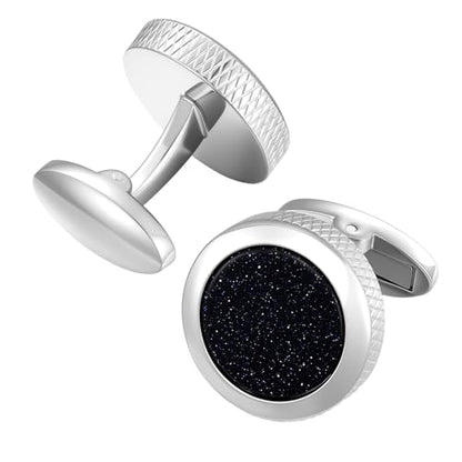 GWD Cufflinks and Tie Clip Set Personalized Cuff Links Business Wedding - style: Silver/Aventurine