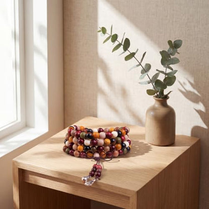Handmade Mala Beads Bracelet 108 8mm Prayer Meditation Bracelet Sandalwood Elastic, Buddhist Beads, Prayer Mala Necklace for Men and Women Gifts - color: Colorful Beads