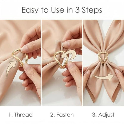 2PCS(Golden + Silver) Women Lady Girls Three Ring Fashion Scarf Ring Buckle Modern Simple Triple Slide Jewelry Silk Scarf Clasp Clips Clothing Wrap Holder