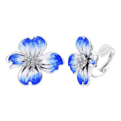Clip on Earrings Women, 14K Gold Plated Earrings for Sensitive Ears, Fashion Women's Earrings Jewelry Birthday Gift for Wife Grandma Daughter Girls on Christmas Thanksgiving - color: Silver Blue Earrings