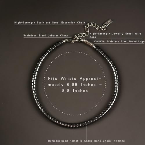 Men's Premium Hematite Snake Bone Adjustable Bracelet Gift for Him | Handmade polished stainless steel fittings durable steel wire flexible fit lightweight, suitable for casual and business wear