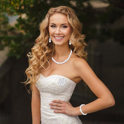 Pearl Jewelry Set for Women Faux Pearl Costume Jewelry Set with Necklace, Bracelets, Ring, Earrings for Wedding Bridal Birthday Tea Party - color: 8Pcs White