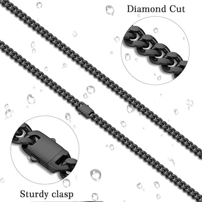 Fiusem Silver Tone/Black/14K Gold Plated Chain Necklace for Men, 5mm/6mm/7.5mm/8mm/9mm Stainless Steel Cuban Link Chain Necklace, Men's Chains 18-28 Inch Jewelry Gifts - size: 18", style: 5mm black