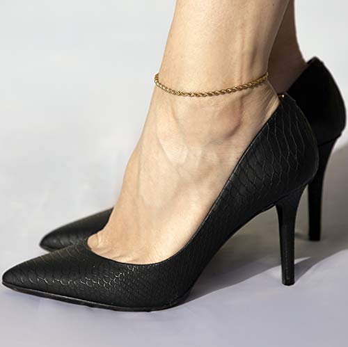 LIFETIME JEWELRY Womens Gold Anklet 3mm Rope Chain Ankle Bracelet 24k Real Gold Plated - color: Gold