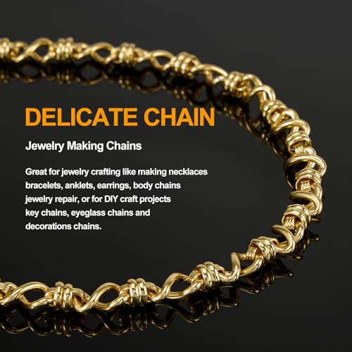 2 Meters Necklace Chains Bulk for Jewelry Making with Accessories | 18K Gold Plated Mixed Material Jewelry Making Supplies Charm Bracelet Making Chain Roll Twist Craft Chain Links - color: Twisted Gold
