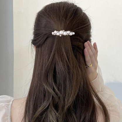 Pearl Hair Clips for Women, Vintage Silver Plated Pearl Barrettes, Non Slip Elegant Bridal Hair Clip for Wedding Party Prom - 1pc