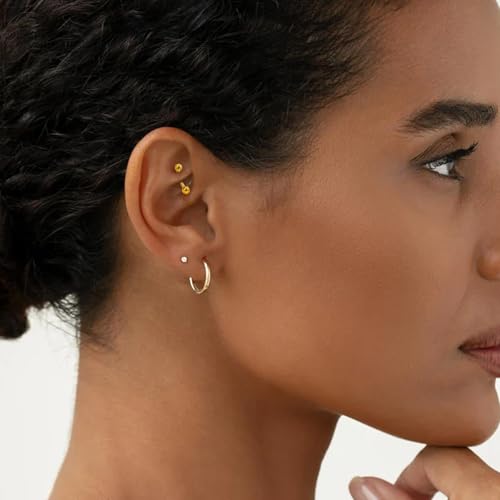 2 Pcs 14k Gold Filled Eyebrow Rings, 16G Threaded Rook Piercing Jewelry, Surgical Steel Vertical Lip Labret Belly Tongue Ring Daith Earring Curved Barbells - color: 8mm-2pcs Inlaid CZ