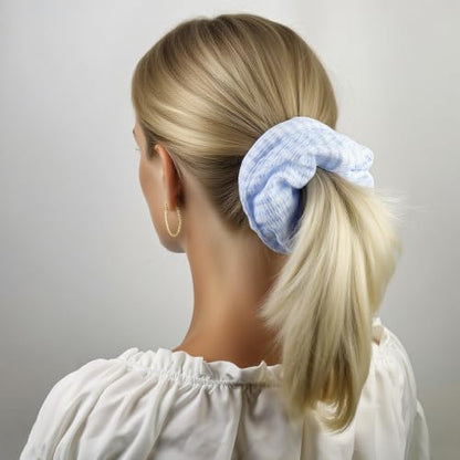 Blue Scrunchies for Women Pack of 2 Large Wide Hair Ties Soft Hairbands for Thick Thin Hair, Big Ponytail Holders Hair Accessories, Daily Use - color: Light Blue
