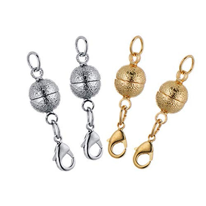 Zpsolution 8mm Ball Magnetic Jewelry Clasp for Necklaces, Bracelets | Magnetic Bead Jewelry Clasps, 8mm Round, Nail Sand Scrub Finish, Magnetic Necklace Clasps And Closures - color: Nail-sand Gold and Silver