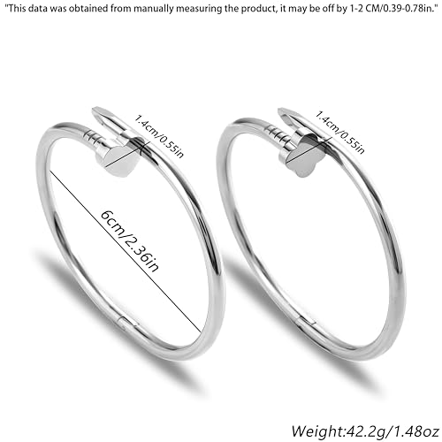 Gold Bangle Bracelets for Women -2PCS Friendship & Love Bangle Bracelet Clover Nail Bracelet Stack Set Trendy Non-Tarnish Stainless Steel Jewelry Gifts for Mom Wife Her - color: Silver-F
