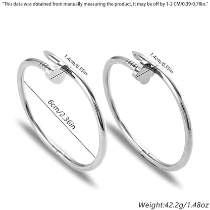 Gold Bangle Bracelets for Women -2PCS Friendship & Love Bangle Bracelet Clover Nail Bracelet Stack Set Trendy Non-Tarnish Stainless Steel Jewelry Gifts for Mom Wife Her - color: Silver-F