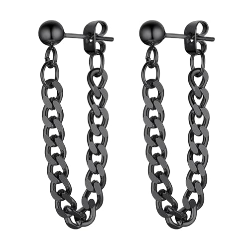ChainsHouse Stud Earrings for Men Women,316L Stainless Steel/14K Gold/Black Plated Metal, Punk Hypoallergenic Surgical Huggie Hoop Earrings Mens Jewelry Piercing Hoop Earrings - style: C: Black-Cuban Chain