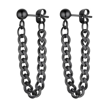 ChainsHouse Stud Earrings for Men Women,316L Stainless Steel/14K Gold/Black Plated Metal, Punk Hypoallergenic Surgical Huggie Hoop Earrings Mens Jewelry Piercing Hoop Earrings - style: C: Black-Cuban Chain