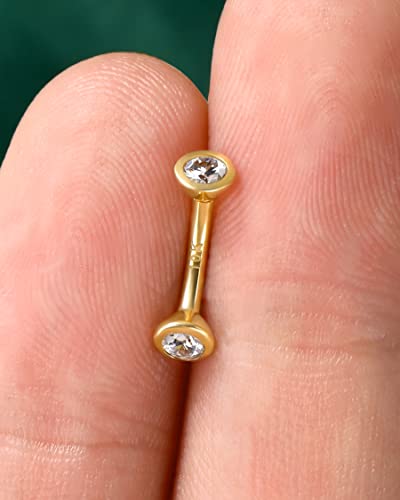 Solid Gold Rook Earrings Yellow Gold Eyebrow Rings 16g Real Gold Rook Piercing Jewelry 8mm 10K Curved Eyebrow Piercing 10Kt Gold Rook Barbell - style: 6mm