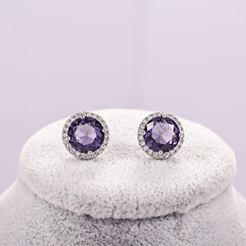 YOQUCOL Bright 8MM,10MM Cubic Zirconia Crystal Stud Earrings Round Pierced Earrings For Women - color: 10MM-Purple