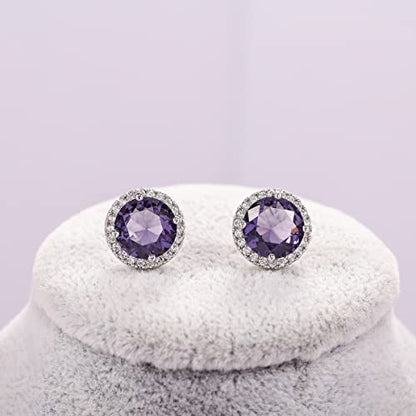 YOQUCOL Bright 8MM,10MM Cubic Zirconia Crystal Stud Earrings Round Pierced Earrings For Women - color: 10MM-Purple