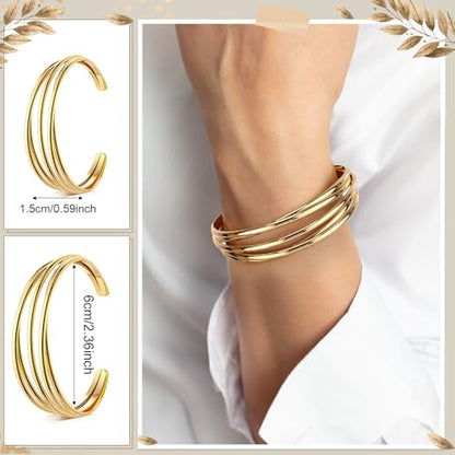 Misdary 3 Pcs Jewelry Gifts Set Bracelets Earrings Ring Cuff Bangle for Women Wedding Birthday Gifts - color: Gold, style: Irregular