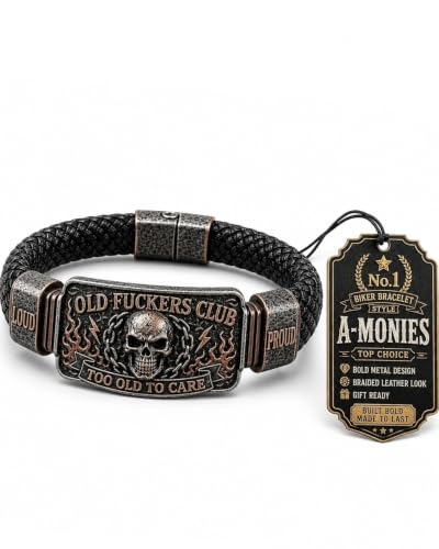 Old Fuckers Club & Wild 2026 Edition Vintage Braceletmens Skull Flame Biker Braided Faux Leather Bracelet Gothic Motorcycle Rider Cuff Wristband Humor Jewelry Gift Punk Chain Woven - size: 1pc