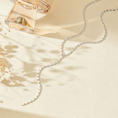 14K Gold Plated Layered Lariat Necklace for Women - Waterproof Non-Tarnish Dainty Gold Chain Necklace, Long Boho Statement Jewelry for Wedding, Prom, Summer Vacation Gifts - color: Y Necklace-Silver