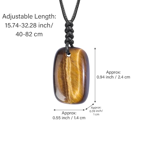 Natural Gemstone Pendant Necklace Healing Crystal Choker Necklace Adjustable Waxed Black Rope for Women Men - color: Tiger's Eye