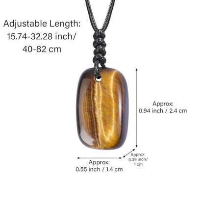 Natural Gemstone Pendant Necklace Healing Crystal Choker Necklace Adjustable Waxed Black Rope for Women Men - color: Tiger's Eye