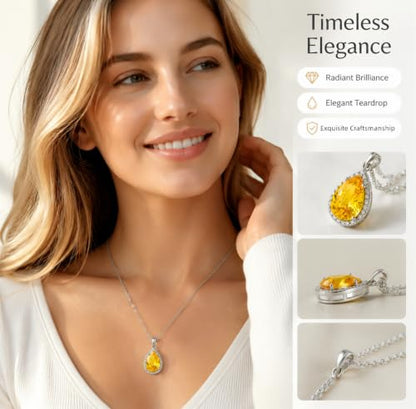 VONSSY Classic Oval Pendant Gemstone Necklace | Crystal Ruby Sapphire Waterdrop Birthstone Teardrop Emerald Necklace | 18K Platinum Gold Plated Chain | Jewelry Gift for Mother Wife Girlfriend - color: NL-Yellow-Platinunm