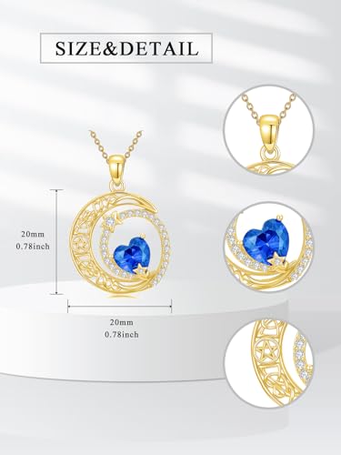 Midari 18K Yellow Gold Sun Moon Star Pendant Rose Flower Necklaces I Love You Forever Sun Moon Jewelry Gift for Mother Women - color: 09-Sep-Sapphire, style: Moon&Star