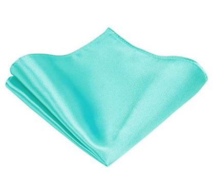 TIE G Solid Satin Woven dyed Color Formal Black Necktie and Pocket Square Sets in Gift Box - color: Aqua