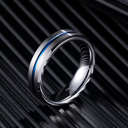 King Will Mens 8mm Cross Groove Tungsten Carbide Wedding Ring | Rose Gold, 8mm, Grooved, Comfort Fit, Cross design, Everyday Wear - color: Sliver-blue 6mm